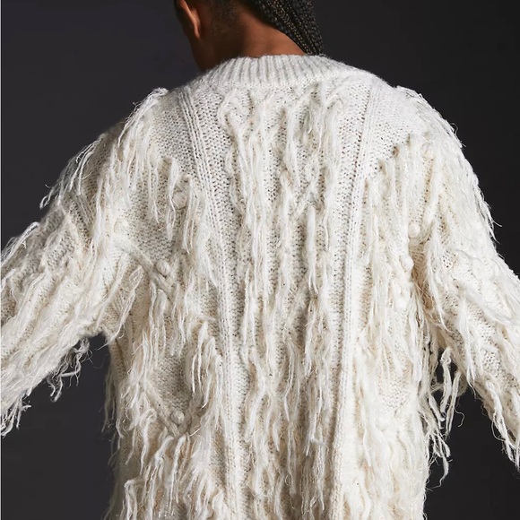 By Anthropologie Fringed Pullover Sweater, XXS petite - Picture 9 of 10